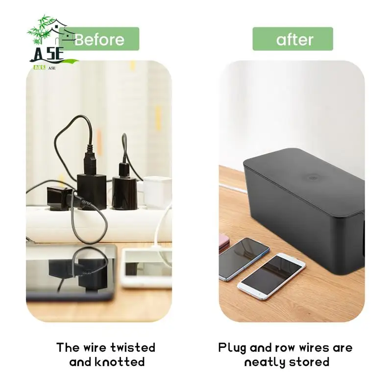 

A05E-Cable Management Box, Wire Storage Box, Used To Hide The Power Strip, Suitable For Home/Office (Black)