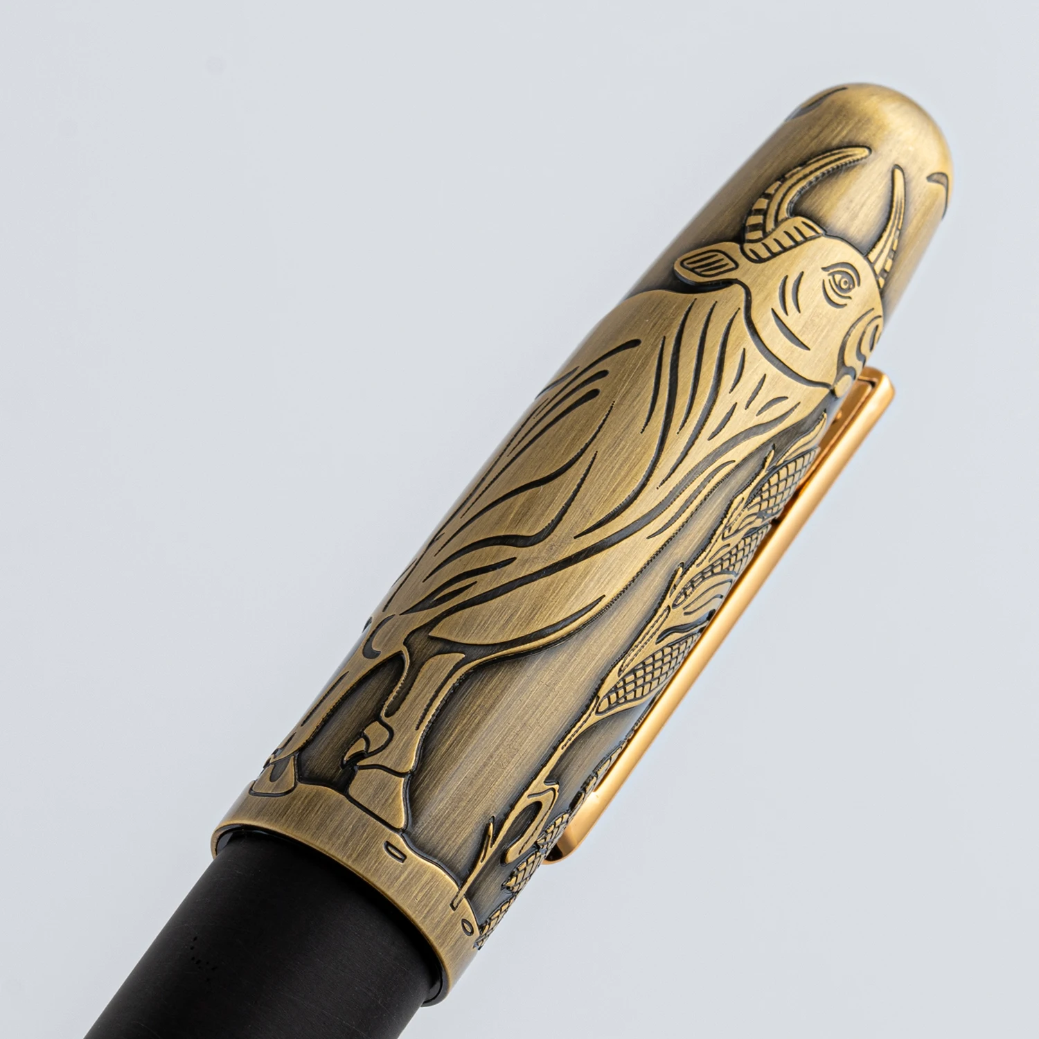 Jinhao Wooden Fountain Pen EF/F/M Nib, 9056A Bull Embossed Handmade Metal Writing Office Gift  Pen