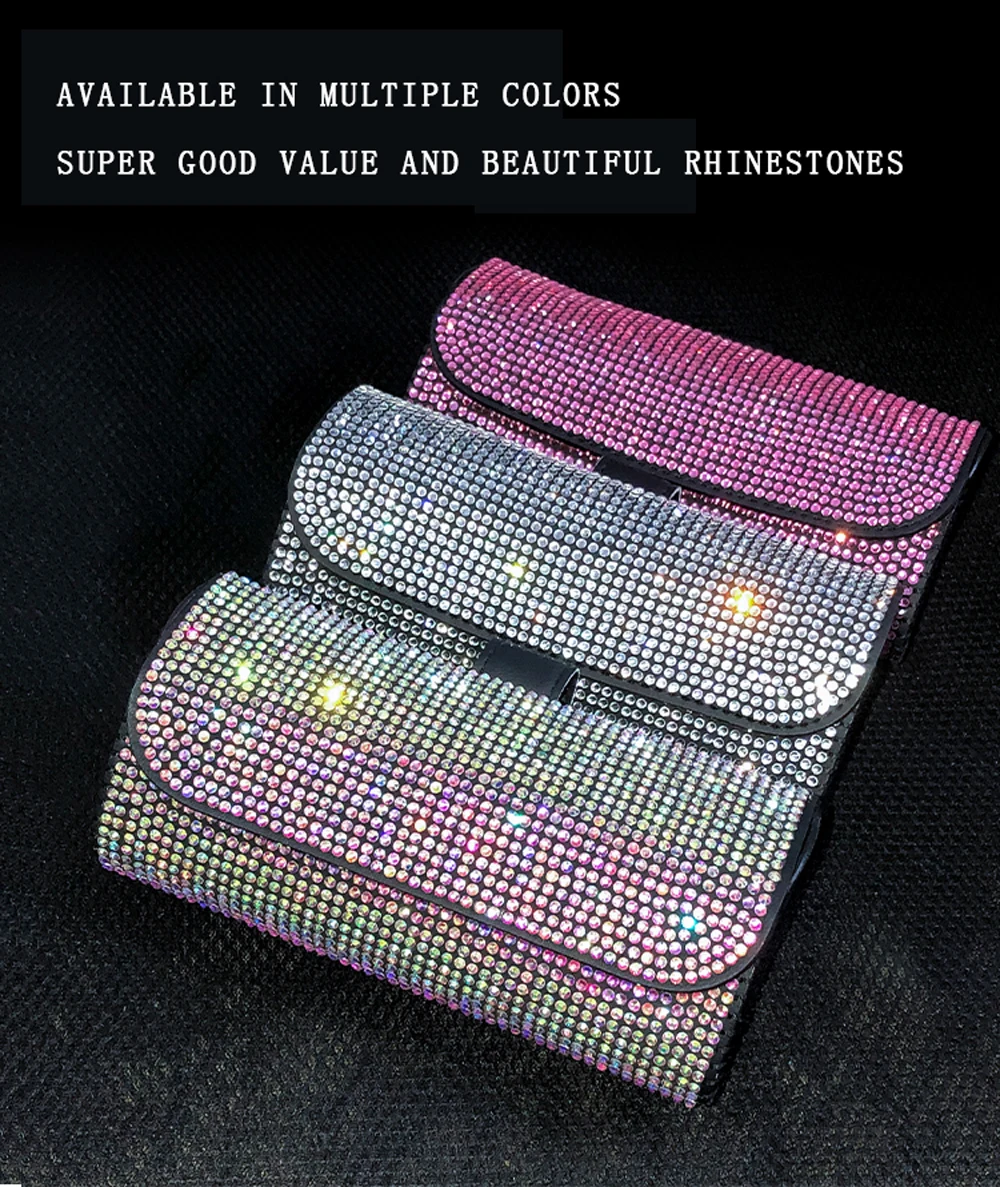 Crystal Car Glasses Case Sunglasses Storage Box Holder Sun Visor Glasses Case Clip Rhinestone Car Bling Accessories for Woman