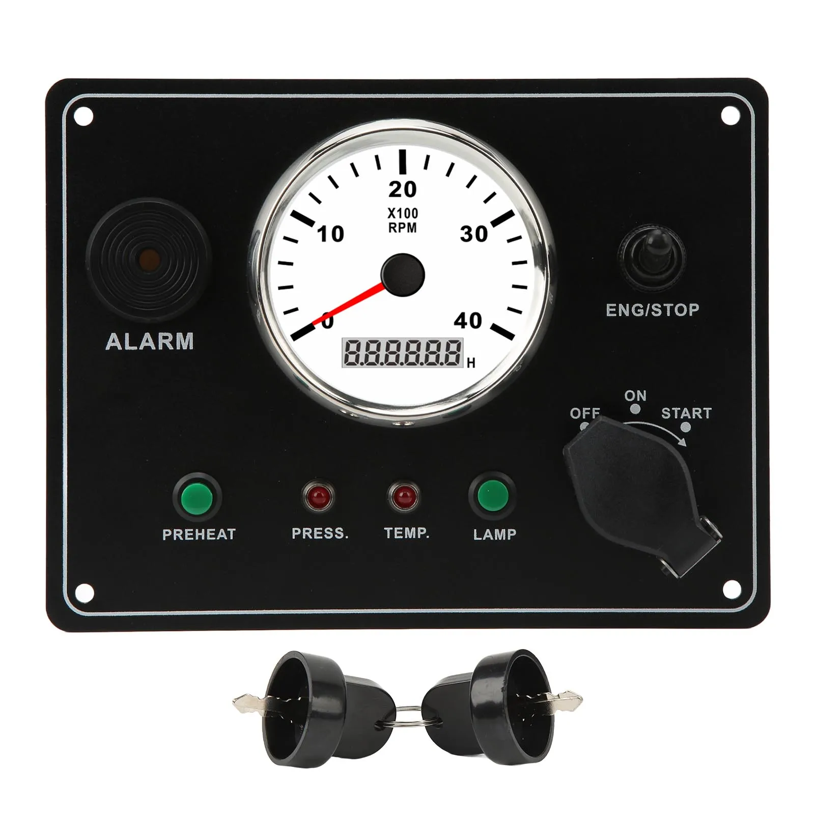 

Boat Instrument Panel with Tahcometer Multifunction 4000RPM Engines Stop Start ON OFF Water Temp Alarm IP67 Waterproof