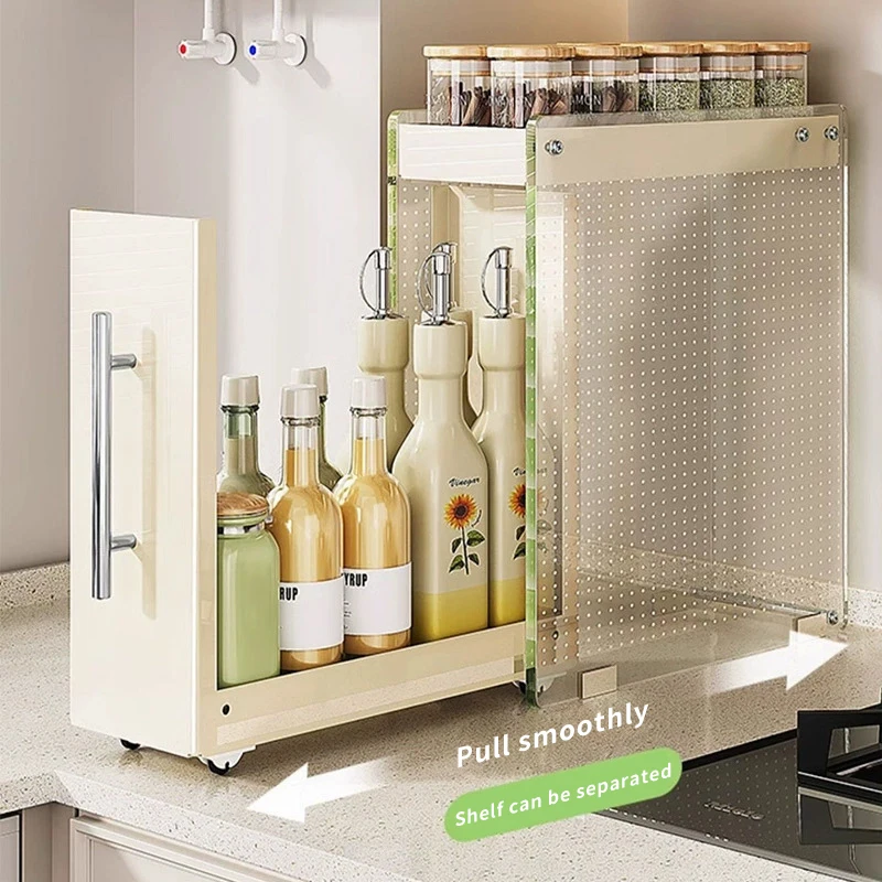 

Кухонная полка для хранения с выдвижными направляющими, выдвижной шкаф-органайзер из алюминиевого сплава, выдвижная полка для хранения специй, полки