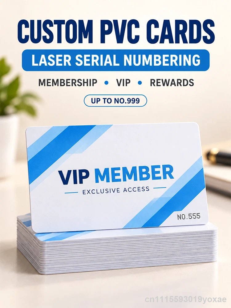 Custom PVC VIP Membership Cards, Laser Serial Numbering Up to NO.999, Personalized Loyalty Reward Cards, Double-Sided Printing