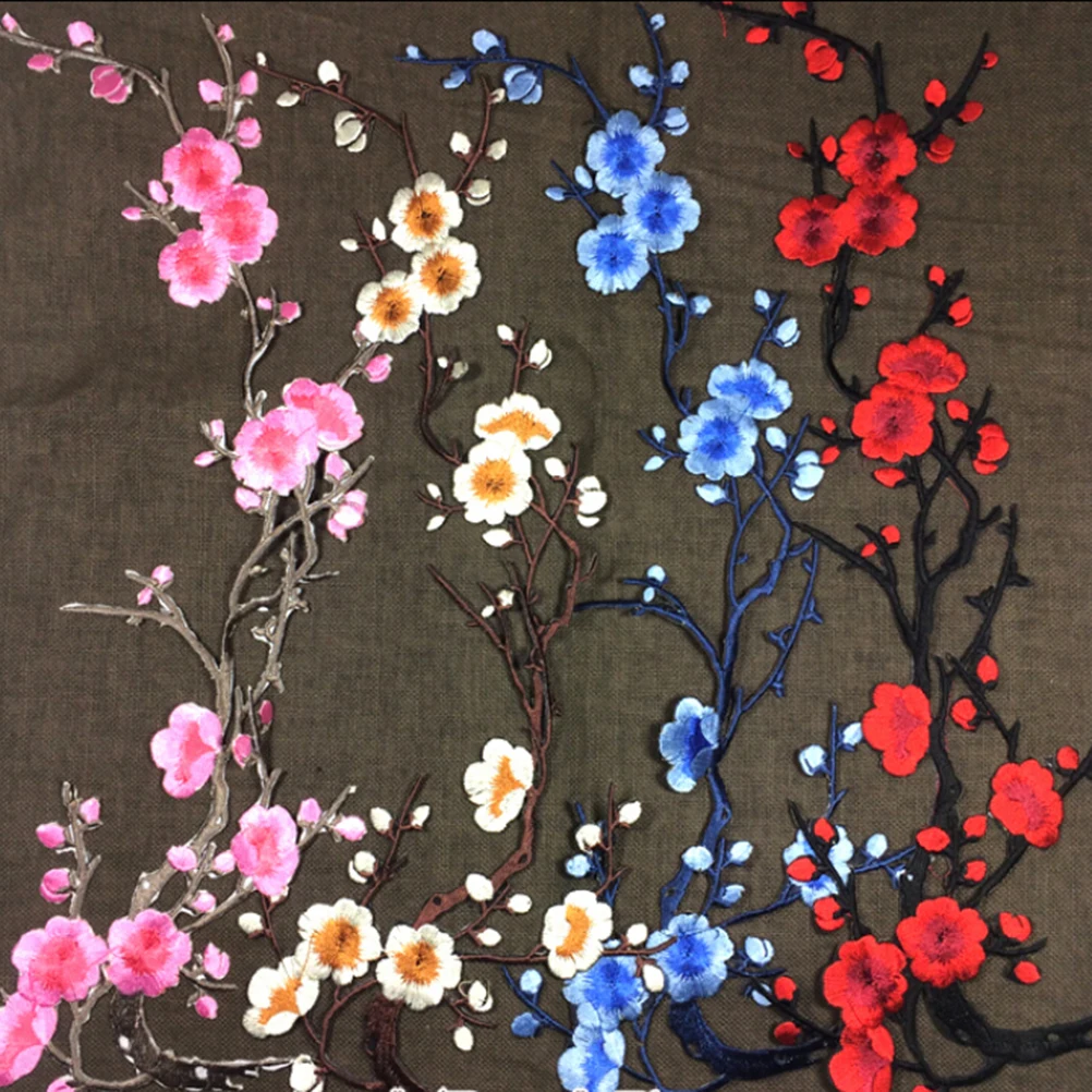 1Pc Plum Blossom Flower Applique Clothing Embroidery Patch Fabric Sticker Iron On Patch Craft Sewing Repair Embroidered