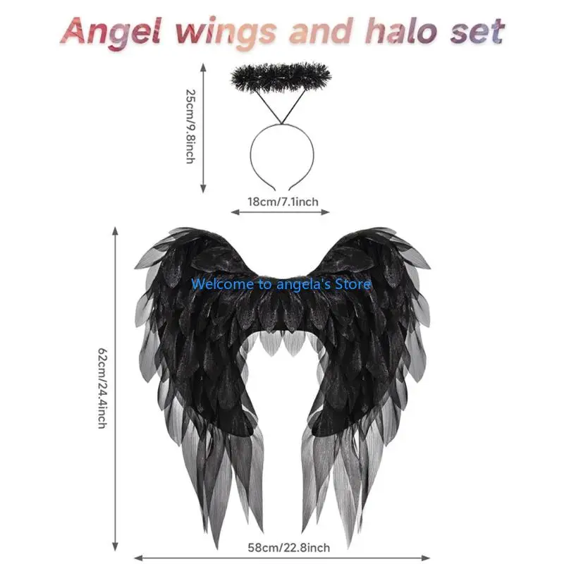 X4YC Angel Costume Angel Wing and Angel Halos Headband Fairys Angel Wing Halloween Angel Dressing Up Costumes Women Girls
