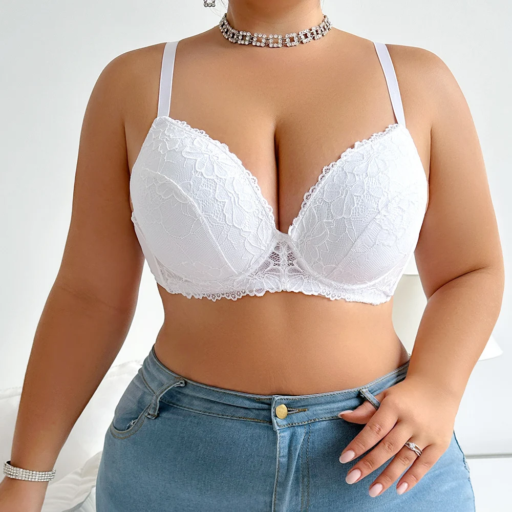 Plus Size reggiseni di pizzo del sesso femminile Push Up donna traspirante fiore bianco reggiseno biancheria intima di lusso Lingerie intimo per