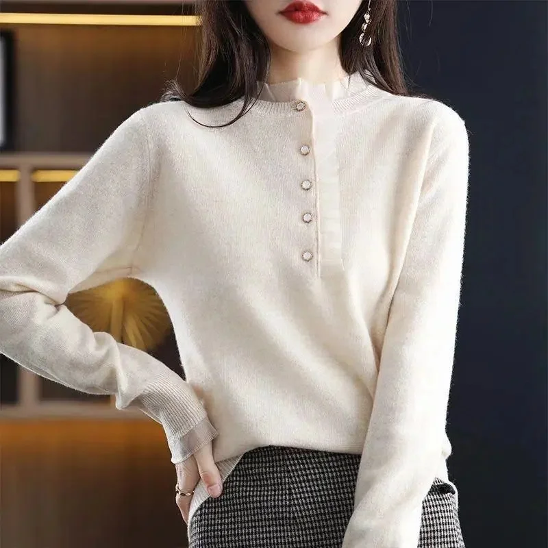 Women\'s Sweater 2023 New Autumn Winter Lace Pullover Long-Sleeve Casual Jumper Knitted Sweaters Women Clothes Pull Femme