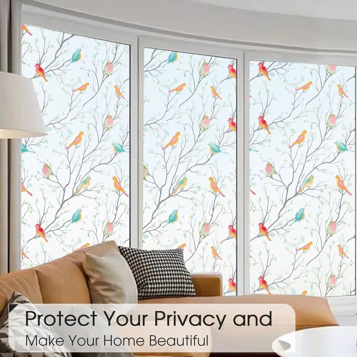 Colorful Bird Frosted Window Privacy Film Static Cling No Glue Decorative Glass Sticker, UV Block Tint for home decor items