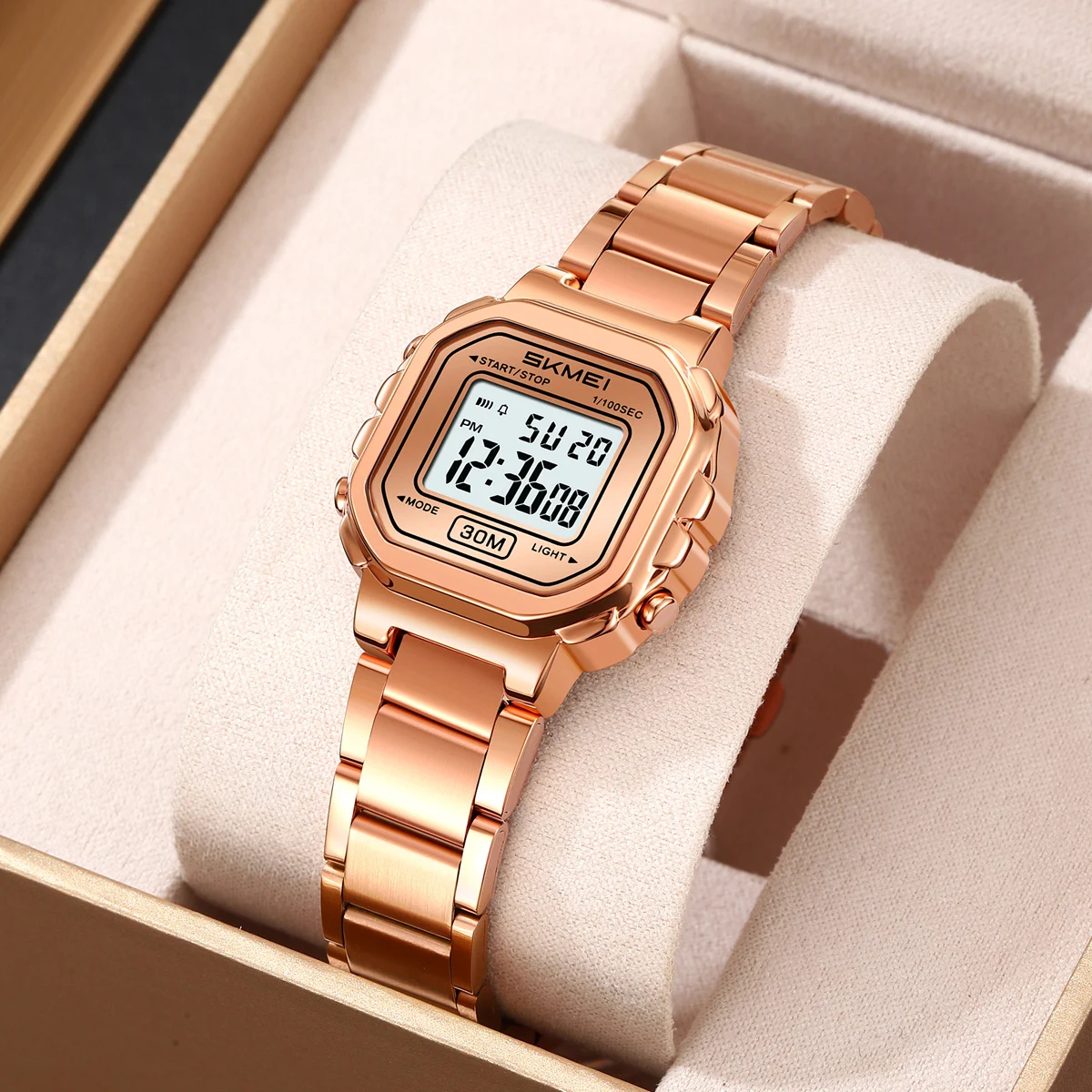SKMEI Freshness Vitality Stainless Steel Strip Watch Women's Sports Waterproof Small Dial Clock Digital Wristwatches Reloj Mujer