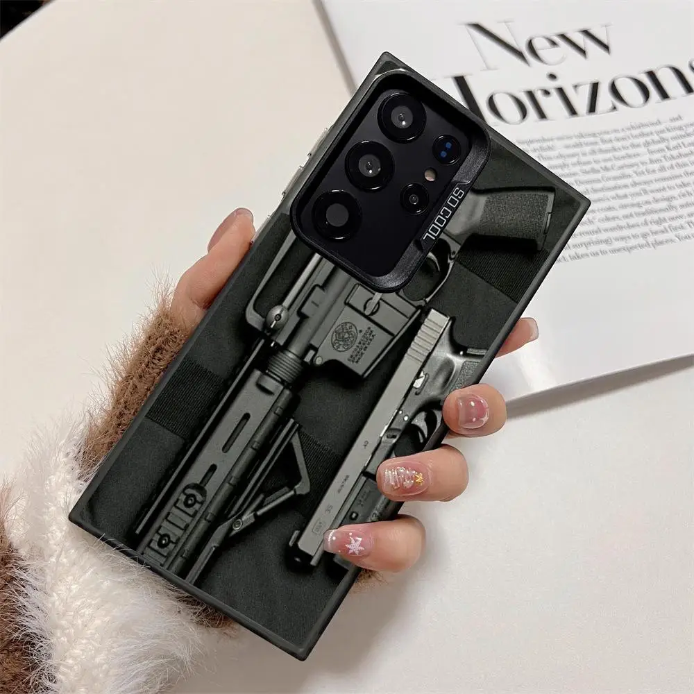 

Black gun case for Galaxy S25 S24 S23 S22 S21 S20 Ultra/ FE/Plus shock-proof rear cover anti-fingerprint