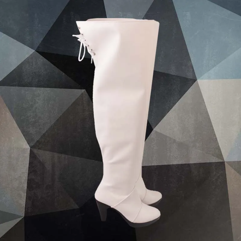 NieR 2B YoRHa No.2 Type B Automata Cosplay Shoes Boots Halloween Anime Game PU Leather White High Heels