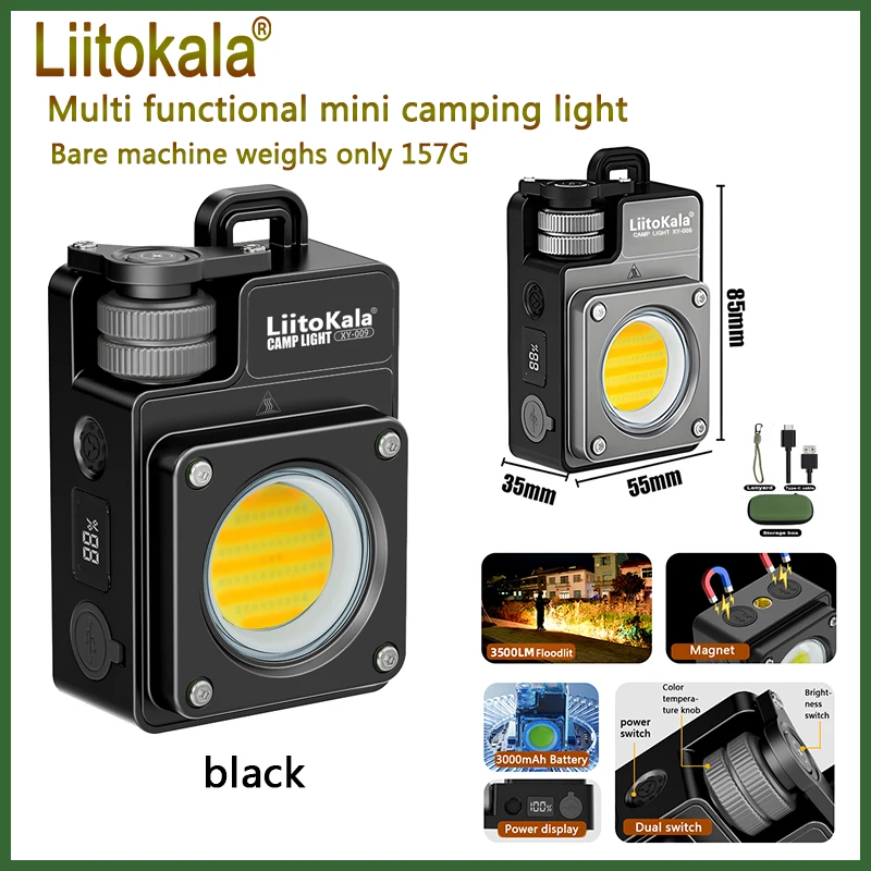 

Liitokala XY-009 black Multifunctional camping lamp Portable outdoor work lamp with built-in Rechargeable Battery