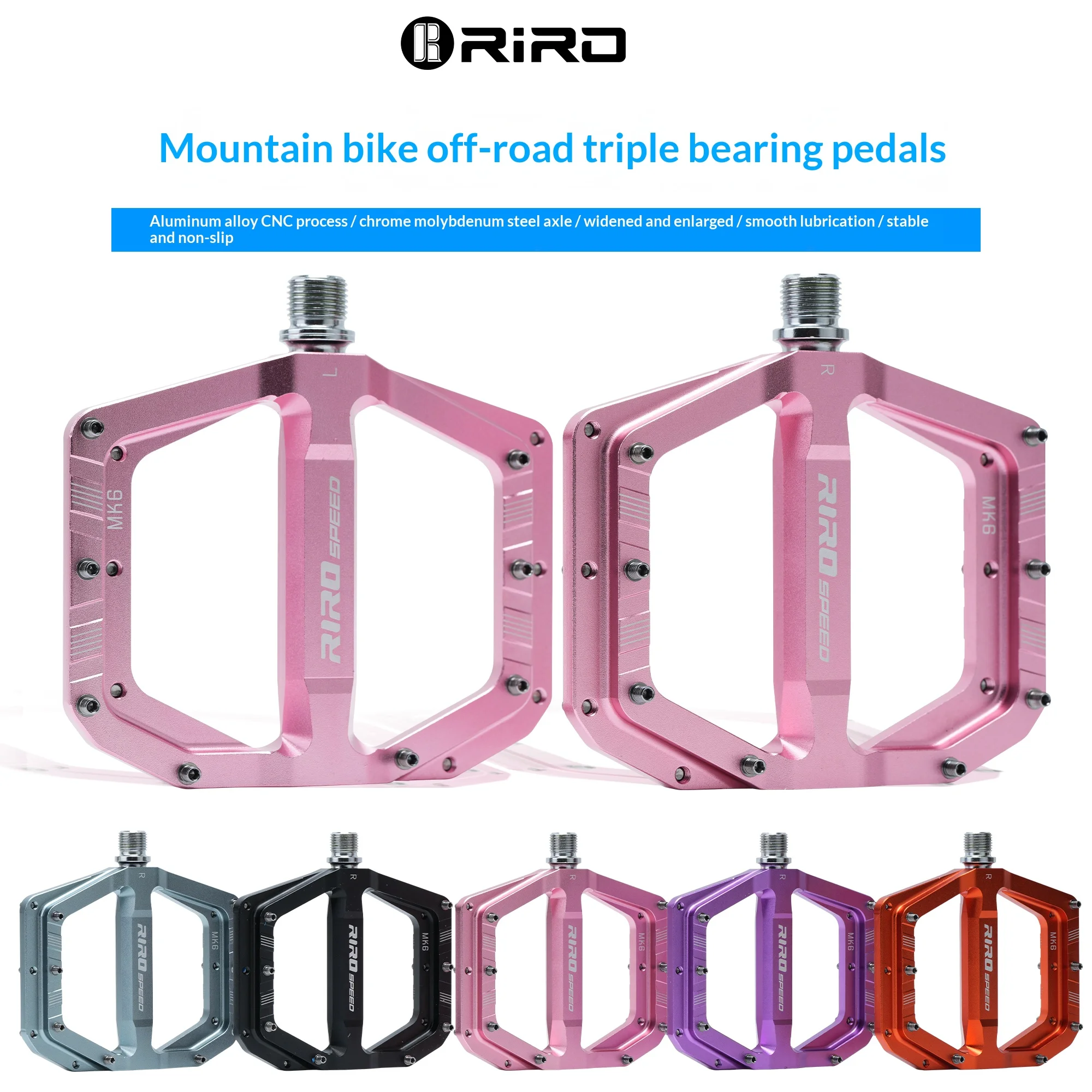 RIRO 3-Lager MTB-Pedale CNC Aluminium-Legierung Rutschfeste Flachpedale Chromoly-Achse Breite Plattform Mountainbike-Fahrradpedale