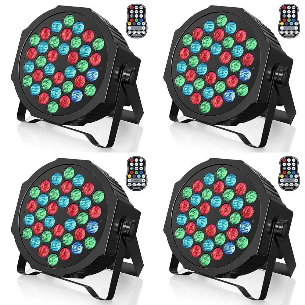 GEFENSI 4PCS 36LED Par Light DMX512 RGB LED Uplights Battery Powered Uplighting Rechargeable Stage Light For DJ Disco KTV Party