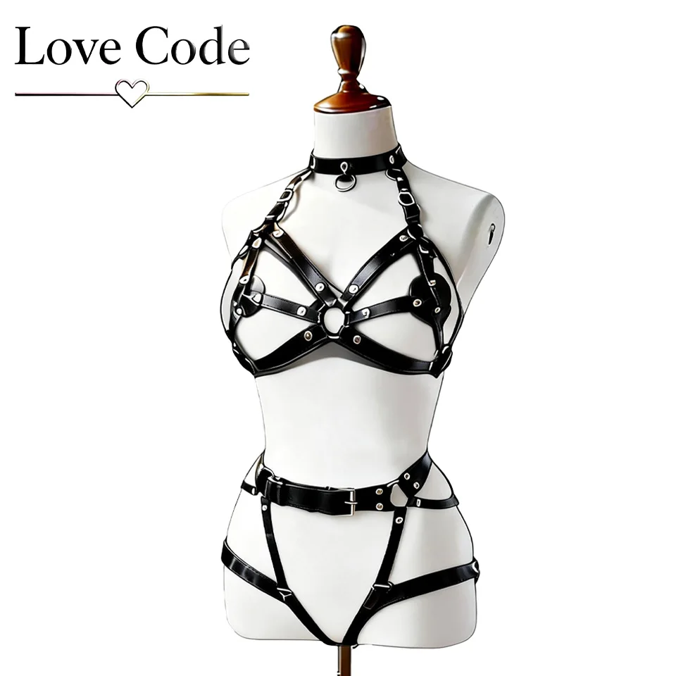 ملابس داخلية نسائية مثيرة من الجلد، حزام للجسم، حمالات، حزام جوارب BDSM، ملابس داخلية للتقييد، حزام للساق، ملابس غوث، زي للحفلات