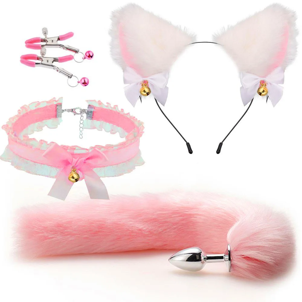 Fox Tail Anal Plug Sexy Plush Cat Ears Headbands Set Butt Plug Tail Erotic Cosplay Sex Toys for Women Anal Masturbating