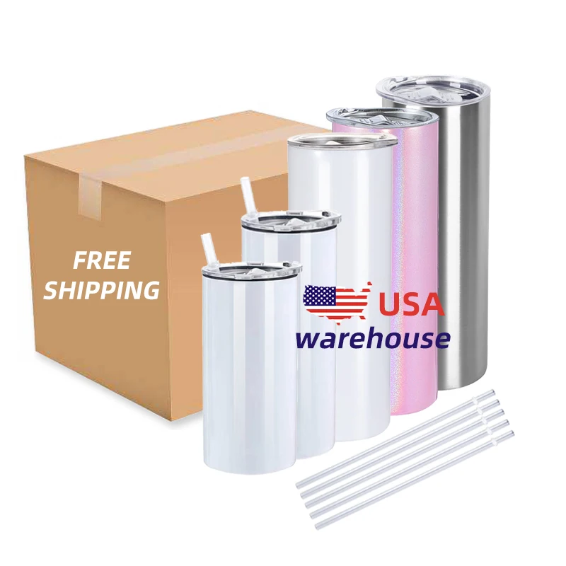 USA warehouse 30oz tumbler 20 oz stainless steel coffee cup with straw insulation vacuum metal taza sublimation tumbler straight