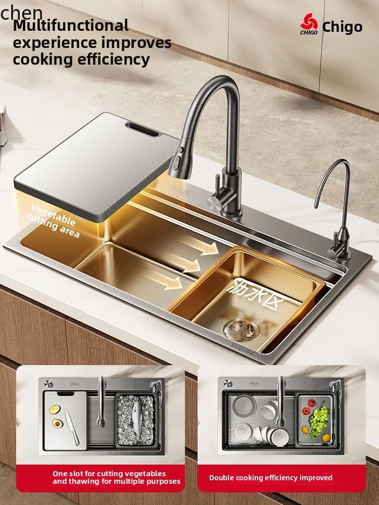 Thickened Kitchen Sink Large Single Bowl 304 Stainless Steel Vegetable Washing Basin Dishwashing Sink Household Water Basin