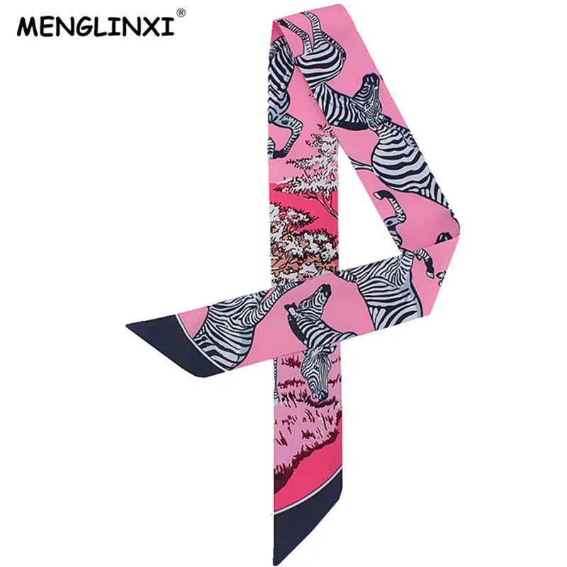 New Design Cute Zebra Print Silk Scarf Women Brand Scarf Bag Ribbons Fashion Striped Head Scarf Small Long Scarves C14