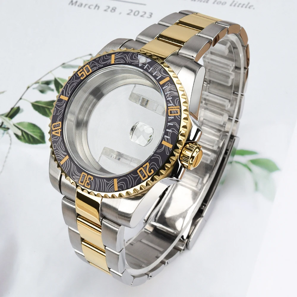 40mm NH35 Watch Case 316L Steel Bracelet Sliding Buckle Ceramic Bezel Sapphire For NH34 NH35 NH36 Miyota8215 Eta2824 28.5mm Dial