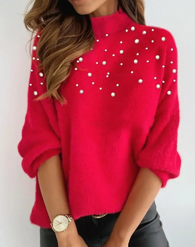 

Casual High Collar Long Sve Sweater Top Street Sle round Ne Regular Fit Summer Faion Women's Knitwear