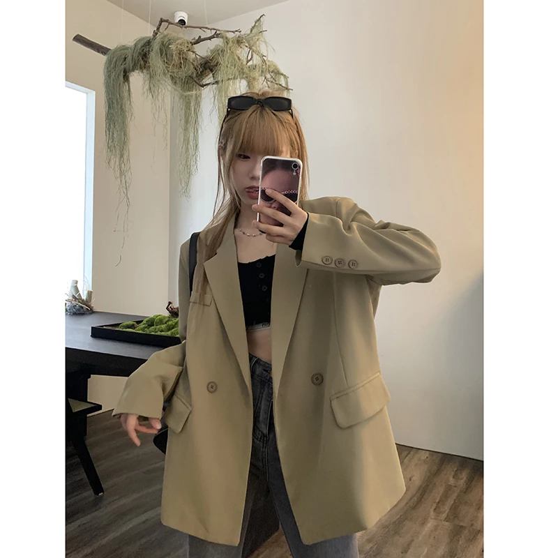 

Solid Blazer Jacket 2023 Autumn New Women's Lapel One Button Medium Long Suit Coat Fashionable Cool Girl Casual Commuter Top