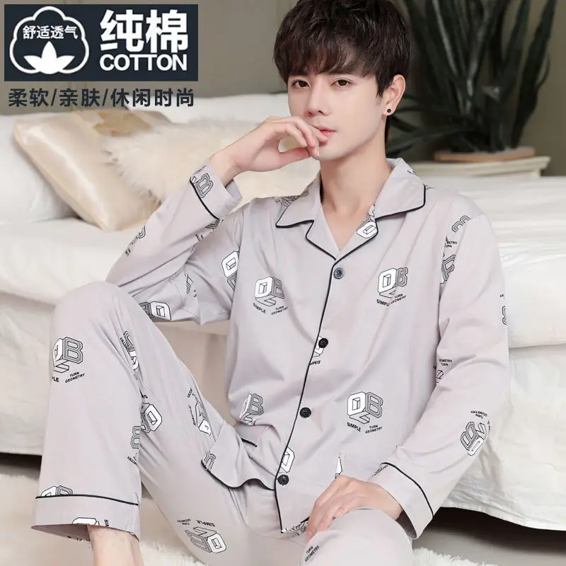 

Man Clothing Man Pajama Set Cotton Youth Suit Sportswear Male Shirts Y2K Large Pajamas Sweatshirt Loose Bathrobe Homewear Pants