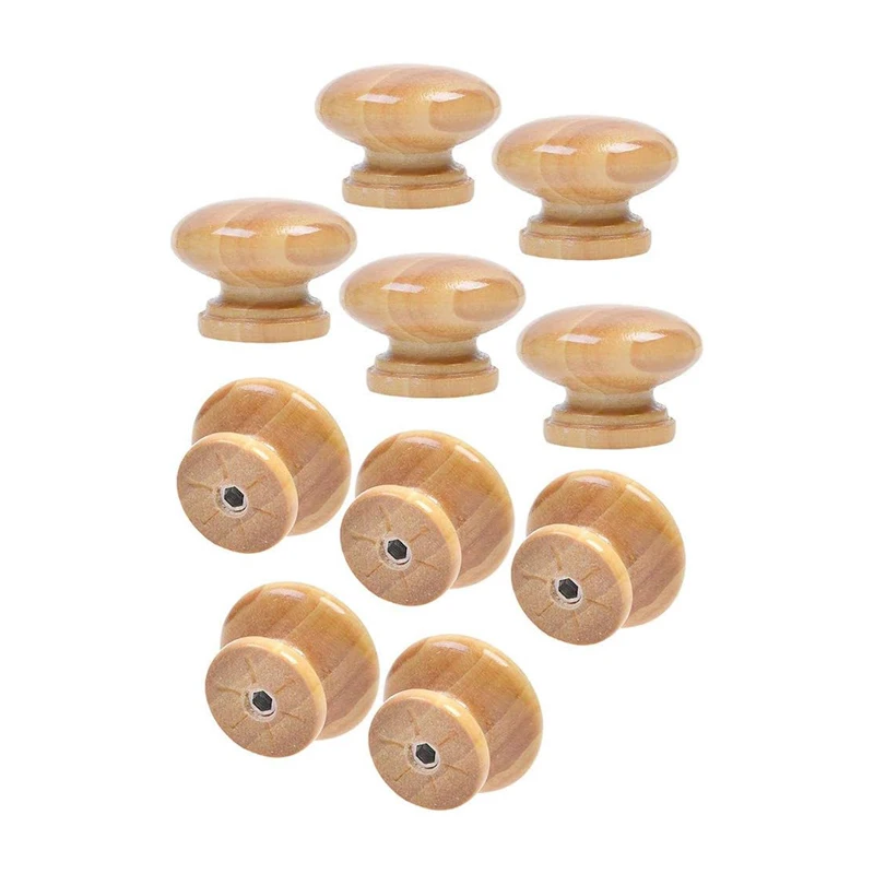 10Pcs Natural Wood Dresser Knobs, Round Wooden Cabinet Knobs, Mushroom Shape Drawer Knobs Pulls for Cabinets, Cupboard