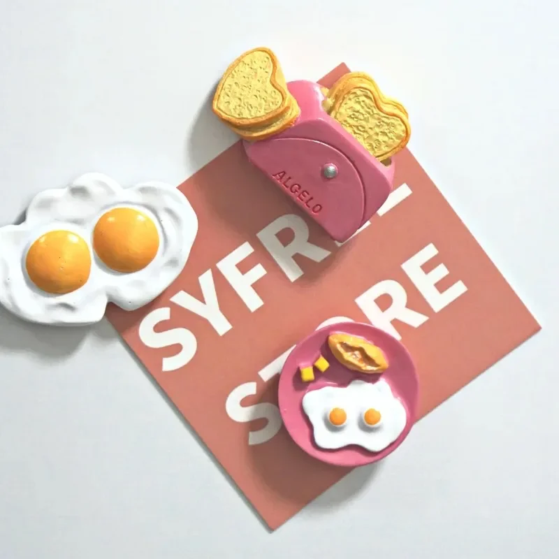 3D Simulated Food Style Simulation Refrigerator Magnet Powder Heart Egg Croissant Resin Refrigerator Magnetic Decor for Gift