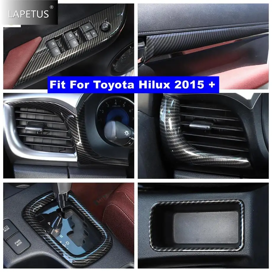 

Carbon Fiber Auto Air AC / Door Armrest / Glass Lift Button / Gear Box Panel Cover Trim Accessories For Toyota Hilux 2015 - 2021