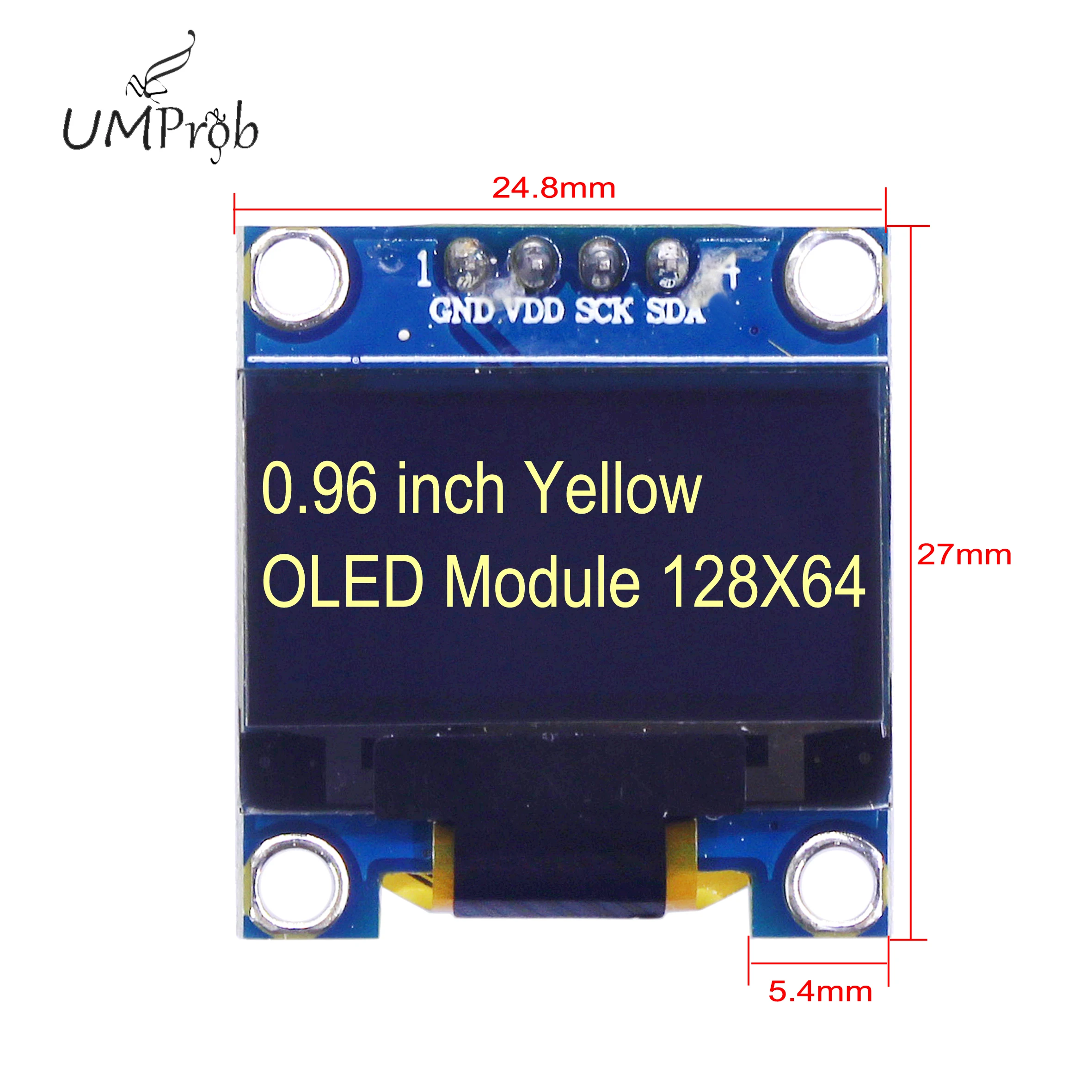 

0.96 inch IIC Serial Yellow OLED Display Module 128X64 I2C SSD1315 12864 LCD Screen Board GND VCC SCL SDA 0.96" for arduino