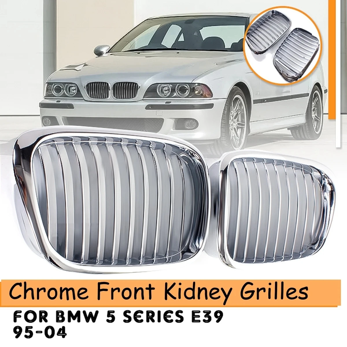 

Полностью хромированный автомобильный передний бампер, решетка почек для BMW 5 серии E39 525 528 седан 1995-2003, 1 пара переднего капота, гоночная решетка, крышка