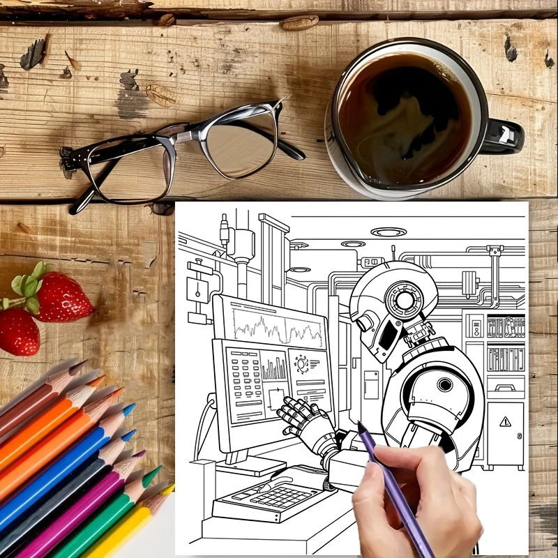 28 stron Oryginalna kolorowanka dla dorosłych z robotami i maszynami |   Książeczka do kolorowania, artykuły do rysowania na Boże Narodzenie, Święto Dziękczynienia