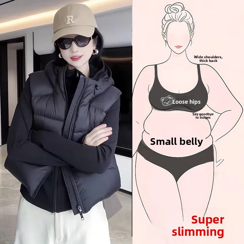 

Новая зимняя модная короткая хлопковая жилетка для женщин больших размеров, теплая, с капюшоном, универсальная верхняя одежда, компактный размер, пальто для полных женщин