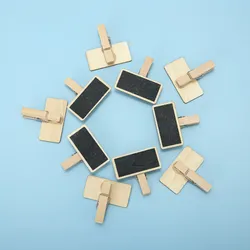 4x3.5cm/10pcs Wooden Photo Clips Mini Message Blackboard Portable Memo Clothespin Insert Sign Stationery Postcard Party Craft