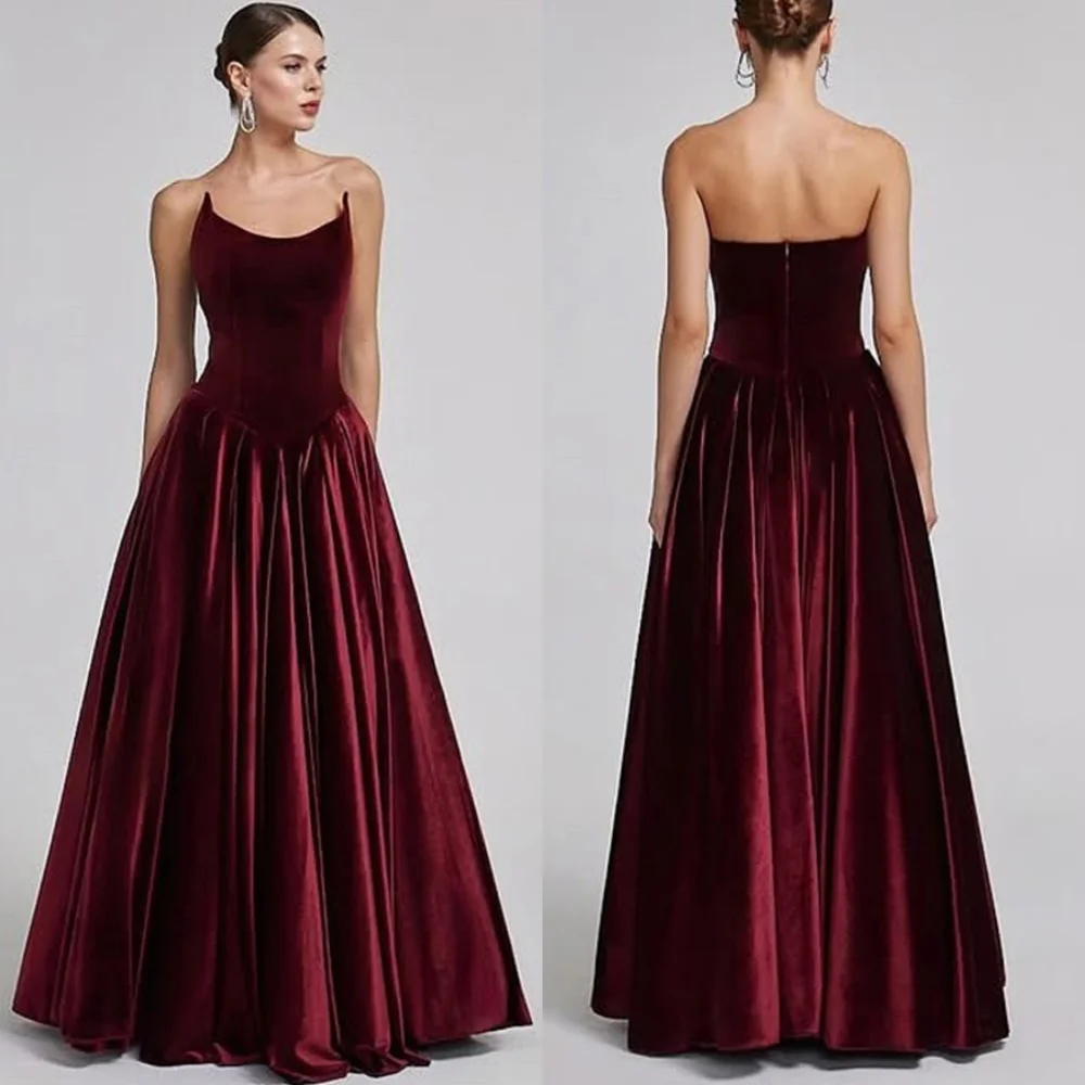 

Customized Classic Burgundy Velour Evening Dress Exquisite Strapless Sleeveless Zipper Back Sweep Train Homecoming Dre