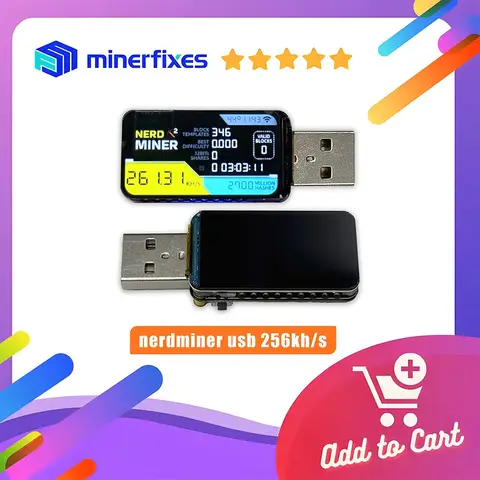 Nerdminer USB Bitcoin Miner LV01 250KH/s SHA-256 Solo Mining for Home Mini DIY Smart LCD Display Crypto Solo Lottery BTC Miner