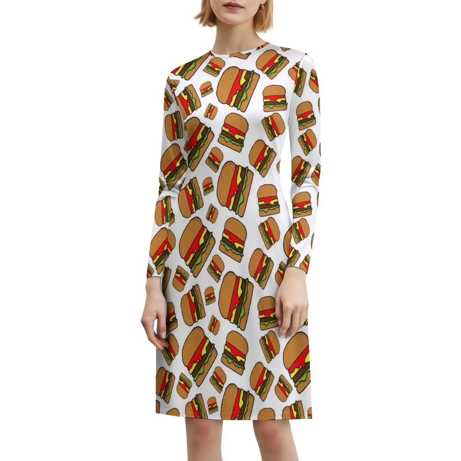 غائم مع فرصة من كرات اللحم... وفستان قصير على طراز Preppy للنساء على شكل حرف A فستان يوم كاجوال فضفاض برغر برغر #6