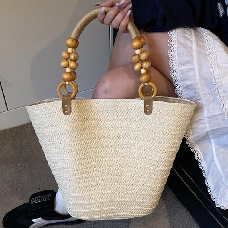 Fashion Vacation Beach Bag Women's Shoulder Bag Leisure Woven Handbags for Women Luxury Female Retro Large Capacity Tote Bag