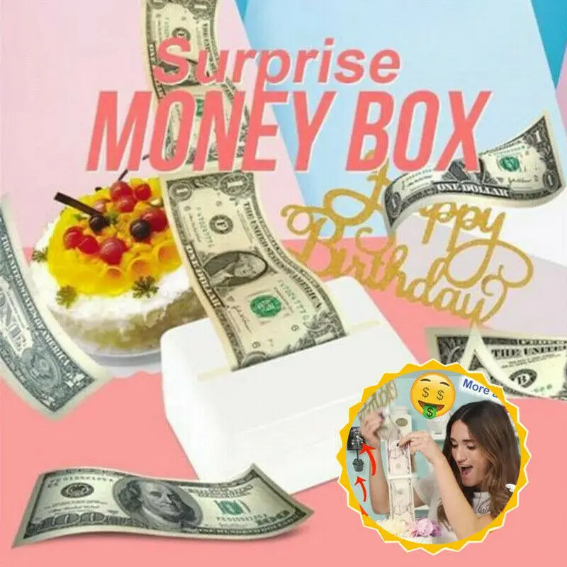 Birthday Cake Box Pulling Money Box Plastic Cake Money Pulling Box Bag Music Candle Lotus Rotating Birthday Candle Light Party