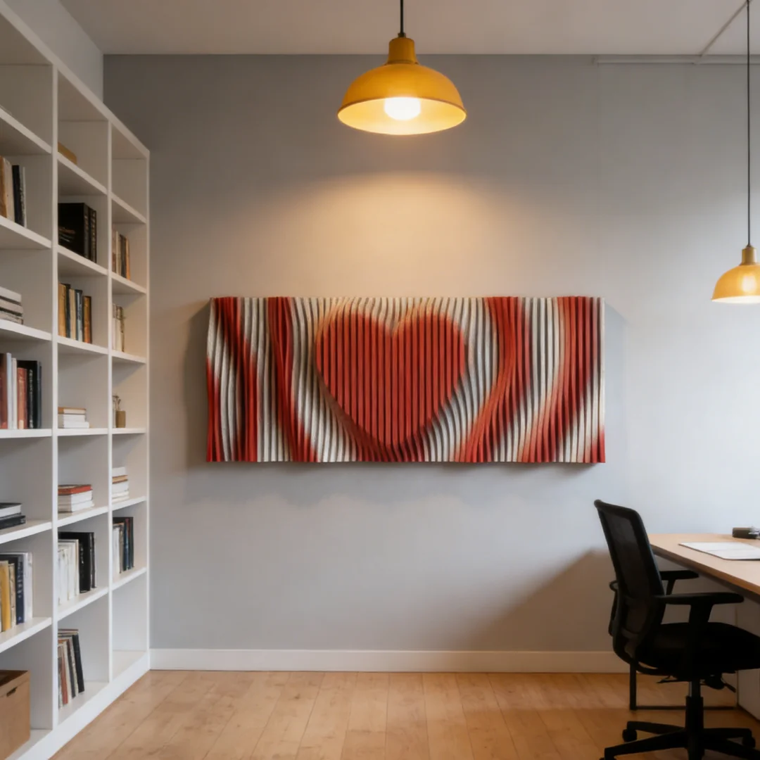 ！@Natural Wood Wall Accent Red Heart Pattern Carve Wall Feature Decor for Bar Cafe Apartment Commercial