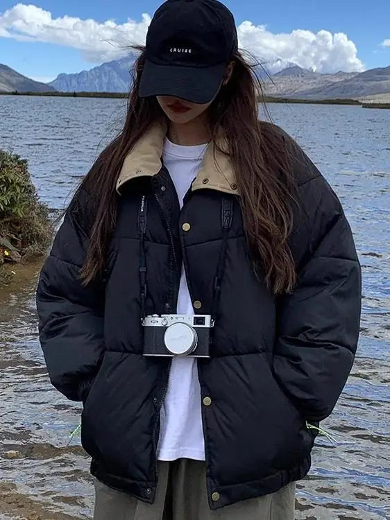 

Women's Thiened down Cotton Jaet 2024 New Winter Outerwear Oversize Trendy Coat Korean Sle Long Sve Zipper Closure