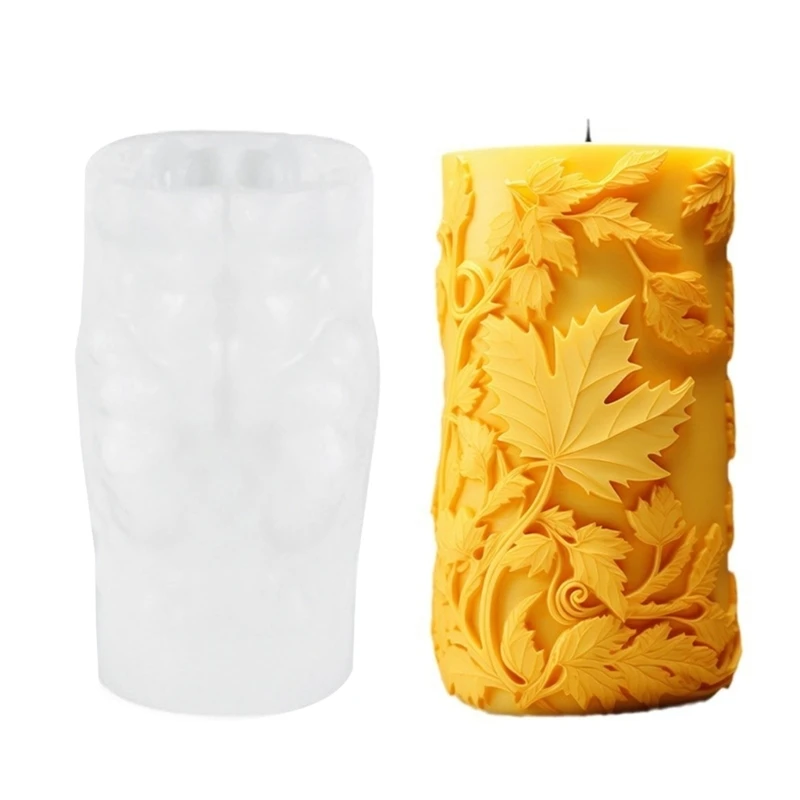 Cylinder Silicone Molds for Epoxy Resin, Leaf Embossed Molds for Crafting Soap Gypsum Decorations