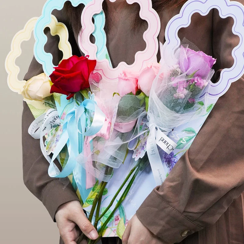 5Pc Handheld Flower Wrapper With Card For Valentine's Day And Mother's Day