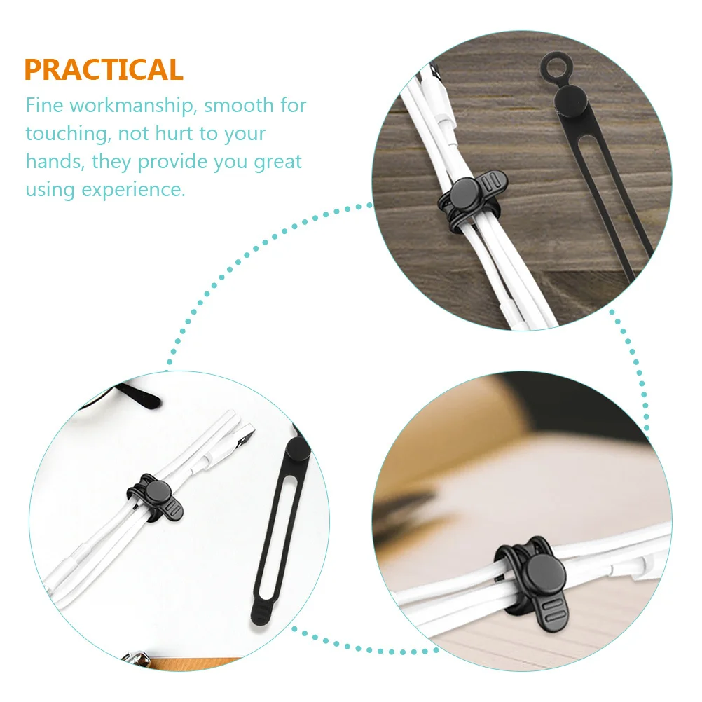 

10Pcs Reusable Silicone Cable Ties Flexible Wire Organizers Cable Holders Cord Straps for Home Office Travel Use