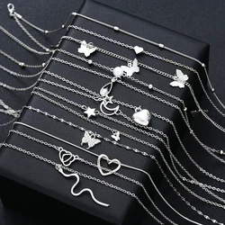 12 Pcs Heart Pendant Necklaces Set for Women Simple Butterfly Star Moon Heart Design Pearl Necklace Daily Vacation Wear Jewelry