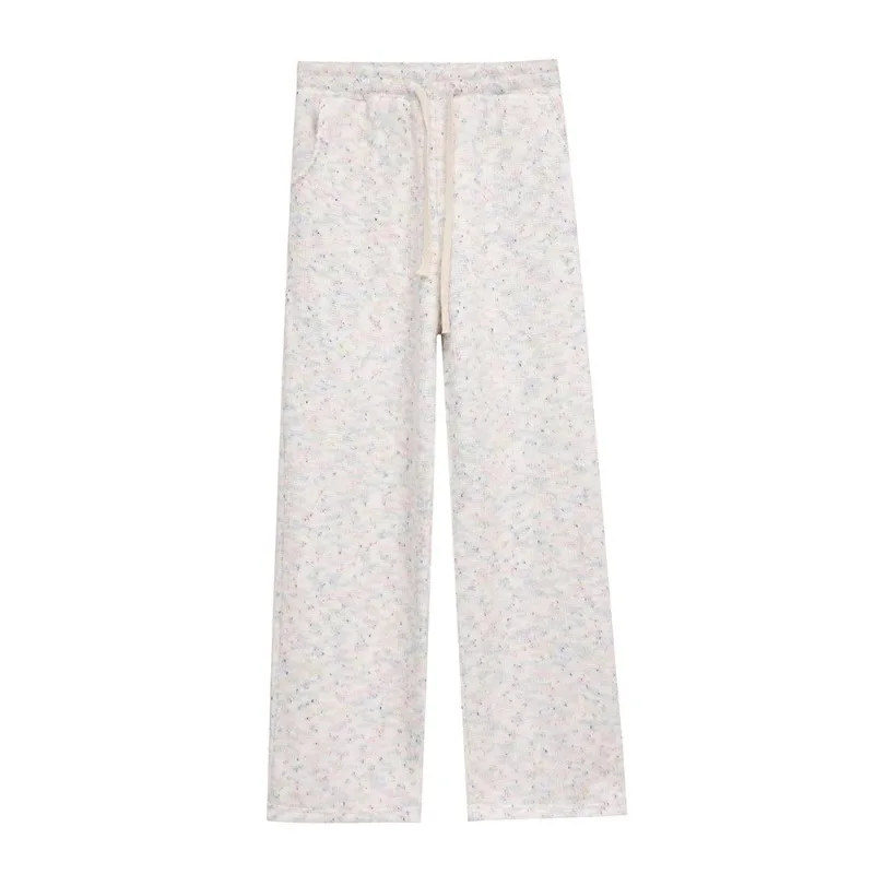 Pantalones de arroz glutinoso blanco para mujer primavera y otoño 2024 nuevo drapeado de cintura alta Casual pequeño forro polar tejido de invierno ancho-Le...