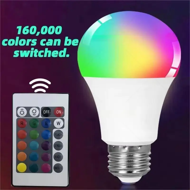 16 Colors RGB Bulb LED Multicolor Bulb E27 Base 220V Household Lighting Dimmable 24 Key Remote Control Atmosphere Neon Light 1pc