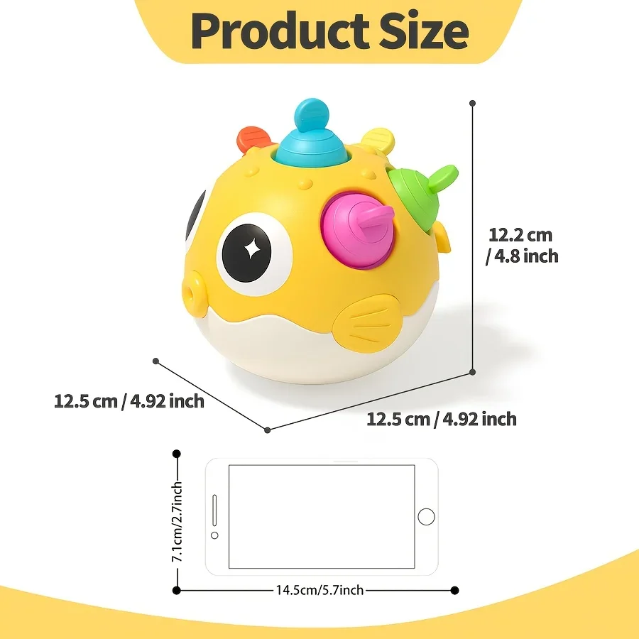 Pufferfish Bell Baby Shaker - ของเล่นเขย่ามือแบบใช้มือสำหรับพัฒนาทักษะการเคลื่อนไหวและการพัฒนาการได้ยิน ของขวัญที่เหมาะสำหรับเด็กทารก