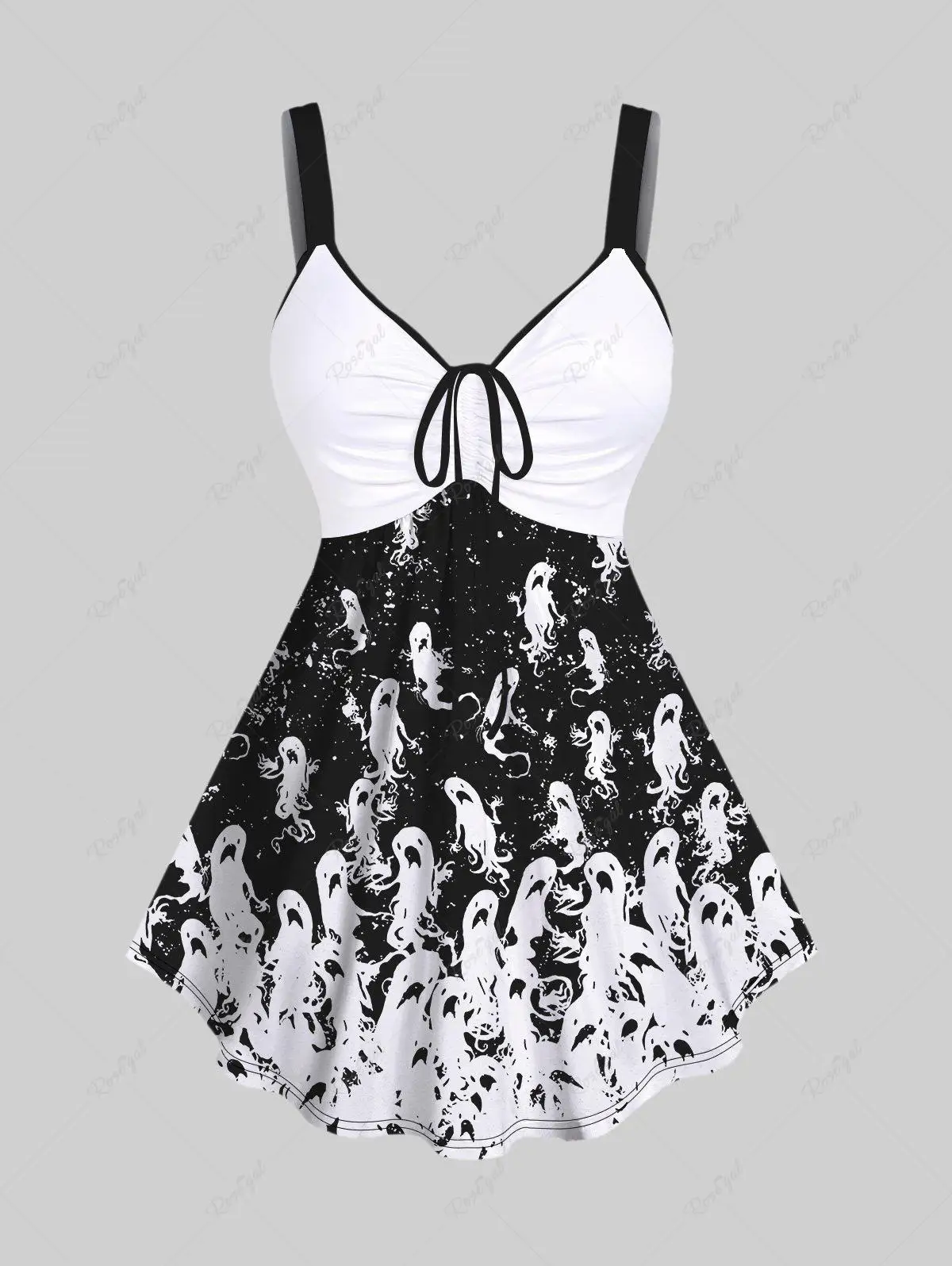 Plus Size gotycki Halloween Cinch Tank Top lub spodnie Flare nadruk ducha kontrastowy kolor damski casualowy dopasowany garnitur