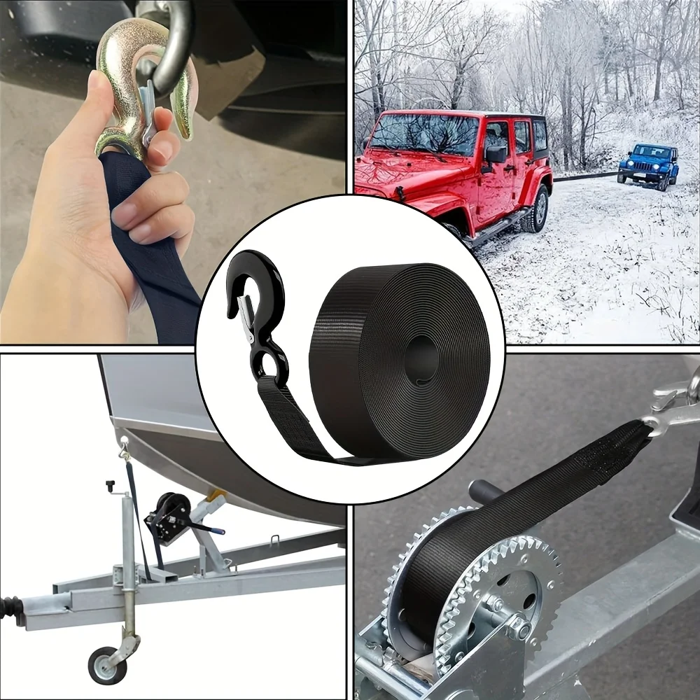 Heavy Duty Hand Crank Trailer Winch 12000 Lbs With Hook 20Ft Nylon Rope Boat Marine Towing Rescue Car Watercraft Durable
